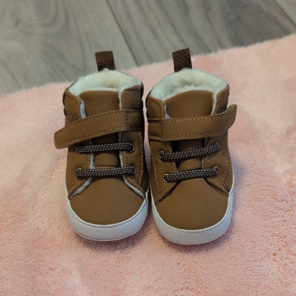 Brown Kids Shoes with Faux Fur Lining